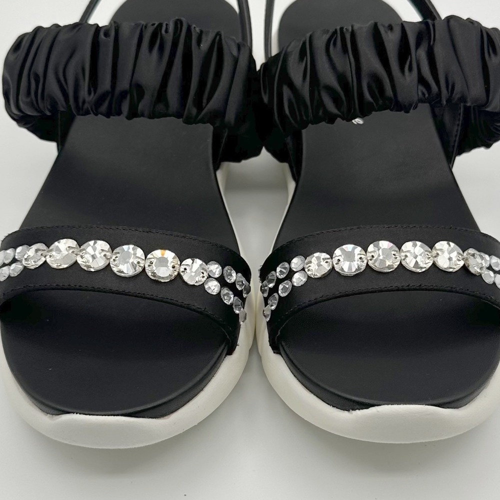 Black Rhinestone Ruched Slingback Platform Sandals 10 Lauren Lorraine Annie M100